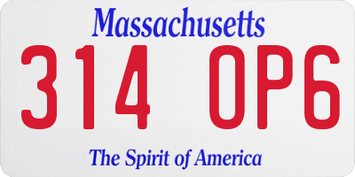 MA license plate 314OP6