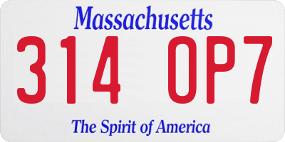 MA license plate 314OP7