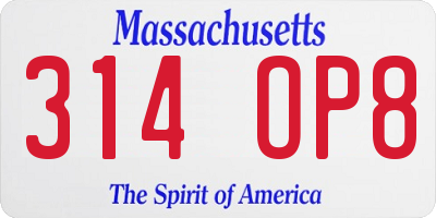 MA license plate 314OP8