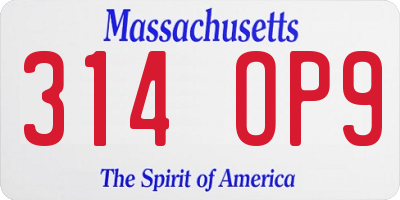 MA license plate 314OP9
