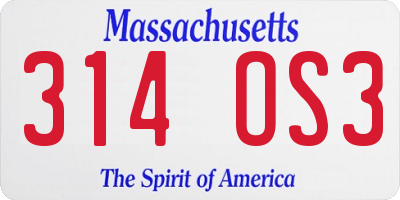 MA license plate 314OS3