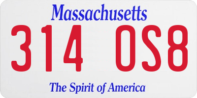 MA license plate 314OS8