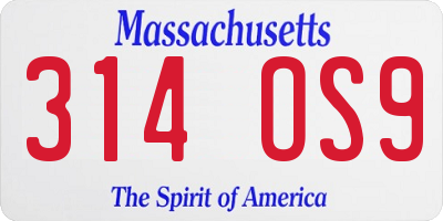MA license plate 314OS9