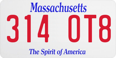MA license plate 314OT8