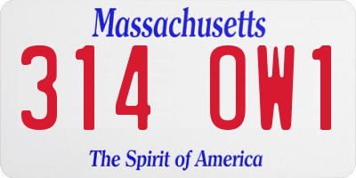 MA license plate 314OW1