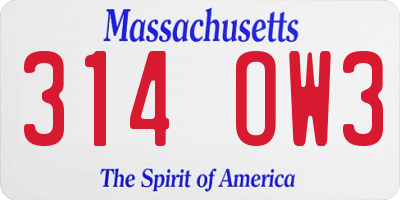 MA license plate 314OW3
