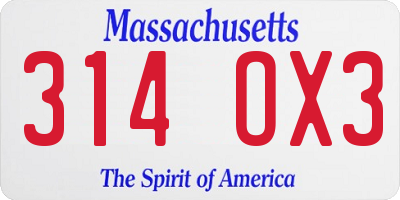 MA license plate 314OX3