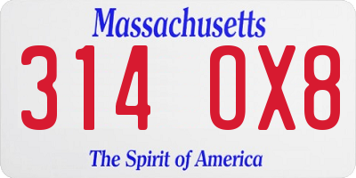 MA license plate 314OX8