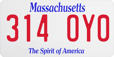 MA license plate 314OY0
