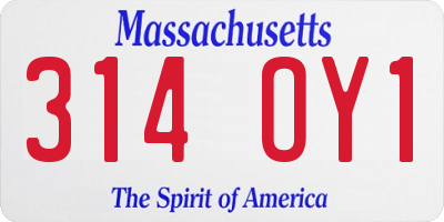 MA license plate 314OY1