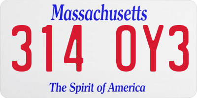 MA license plate 314OY3