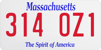 MA license plate 314OZ1