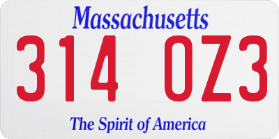 MA license plate 314OZ3