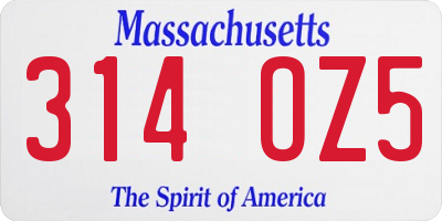 MA license plate 314OZ5