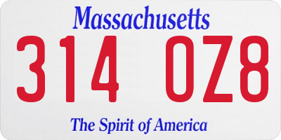 MA license plate 314OZ8