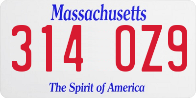 MA license plate 314OZ9