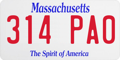 MA license plate 314PA0