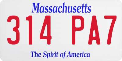 MA license plate 314PA7