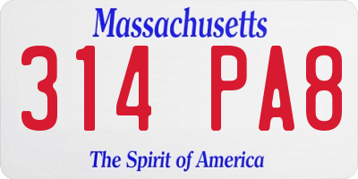 MA license plate 314PA8