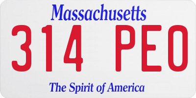 MA license plate 314PE0