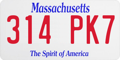 MA license plate 314PK7