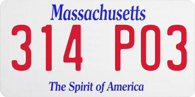 MA license plate 314PO3