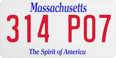 MA license plate 314PO7