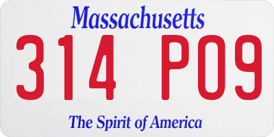 MA license plate 314PO9