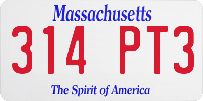 MA license plate 314PT3