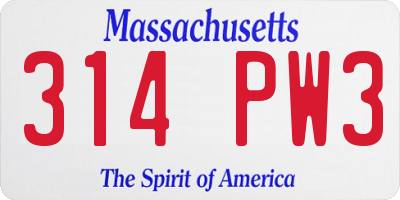 MA license plate 314PW3