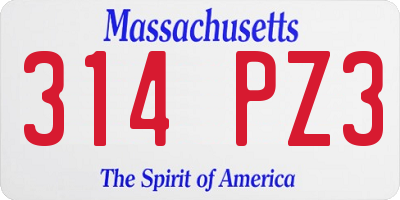 MA license plate 314PZ3