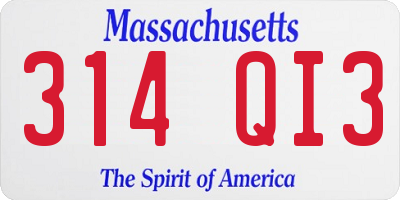 MA license plate 314QI3