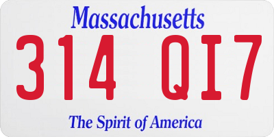 MA license plate 314QI7