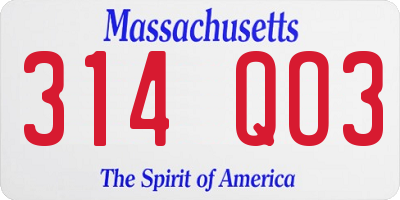 MA license plate 314QO3