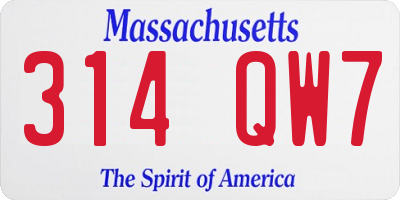 MA license plate 314QW7