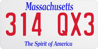 MA license plate 314QX3