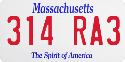 MA license plate 314RA3