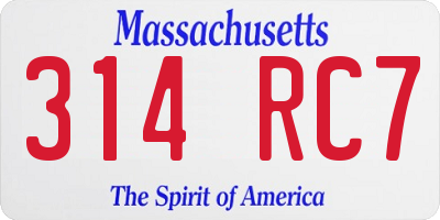 MA license plate 314RC7