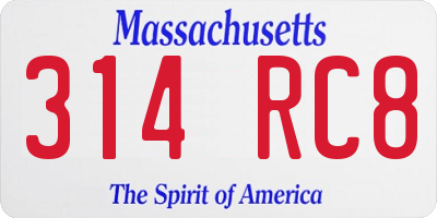 MA license plate 314RC8
