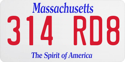 MA license plate 314RD8