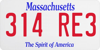 MA license plate 314RE3