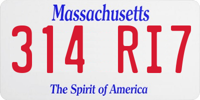 MA license plate 314RI7