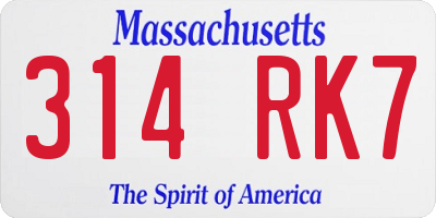 MA license plate 314RK7