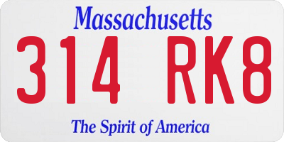 MA license plate 314RK8