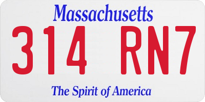 MA license plate 314RN7