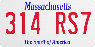 MA license plate 314RS7