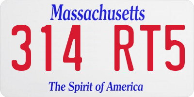 MA license plate 314RT5