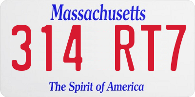 MA license plate 314RT7