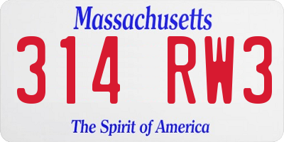 MA license plate 314RW3