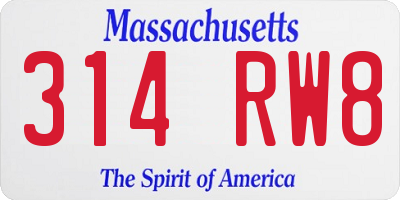 MA license plate 314RW8